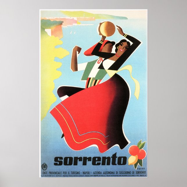 Póster ITALIA SORRENTO Chicas de Nápoles bailando viajes  (Frente)