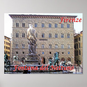 Póster Italia - Toscana - Florencia - Fuente de Neptun -