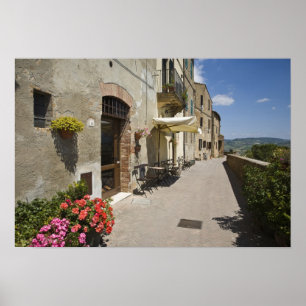 Póster Italia, Toscana, Pienza. Camino exterior alrededor
