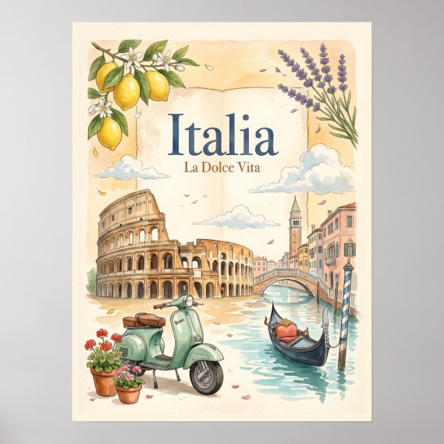 Póster Italia Viajes Vintage (Frente)