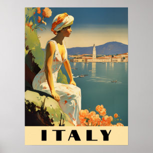 Póster Italia Viajes Vintage Romántico Mediterráneo