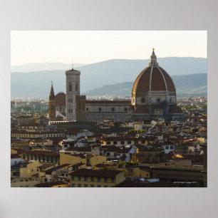 Póster Italia, vista de Florencia con Basílica de Santa