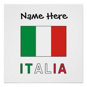 Póster Italia y Bandera Italiana con Tu Nombre