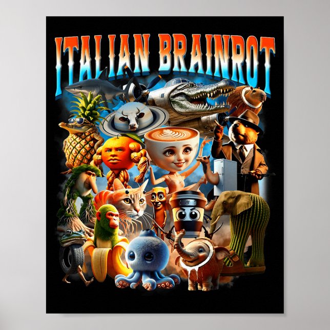 Póster Italian Brainrot Characters Funny Meme Pular Trend (Frente)