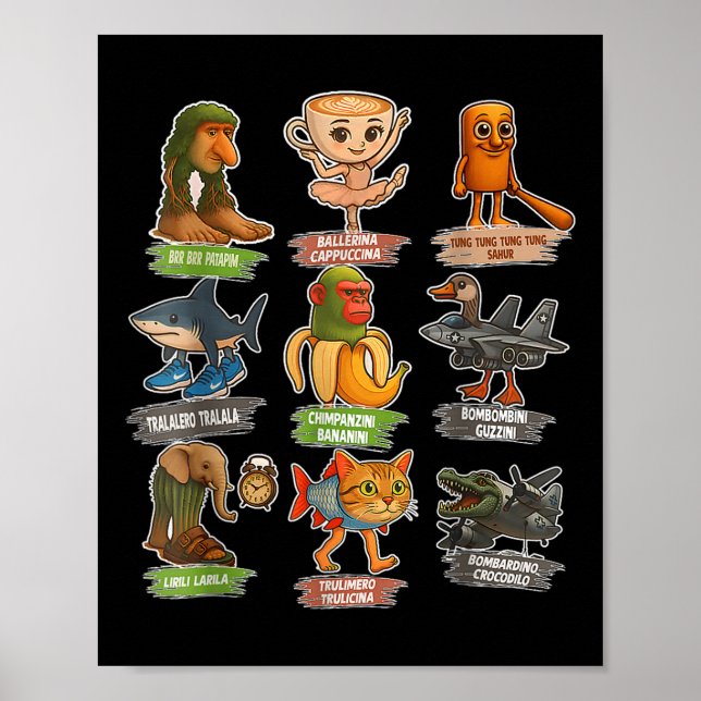 Póster Italian Brainrot Meme Funny All Brainrot Animals H (Frente)