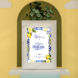 Póster Italian Mosaic Blue Tile & Lemons Bridal Shower