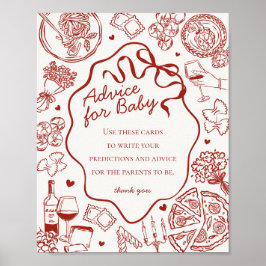 Póster Italian Pasta Baby Shower Advice for Baby