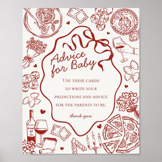 Póster Italian Pasta Baby Shower Advice for Baby (Frente)