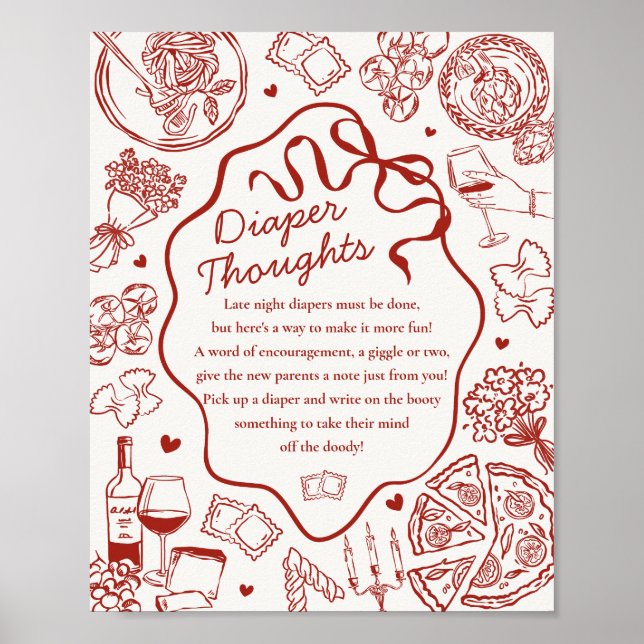Póster Italian Pasta Baby Shower Diaper Thoughts Game (Frente)