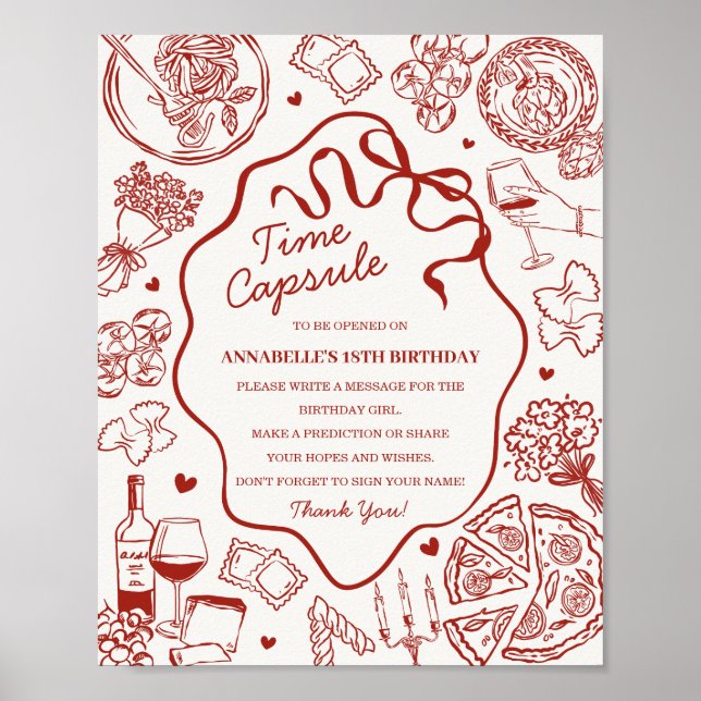 Póster Italian Pasta Baby Shower Time Capsule Game (Frente)