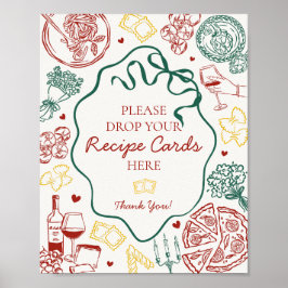 Póster Italian Pasta Bridal Shower Share A Recipe Sign
