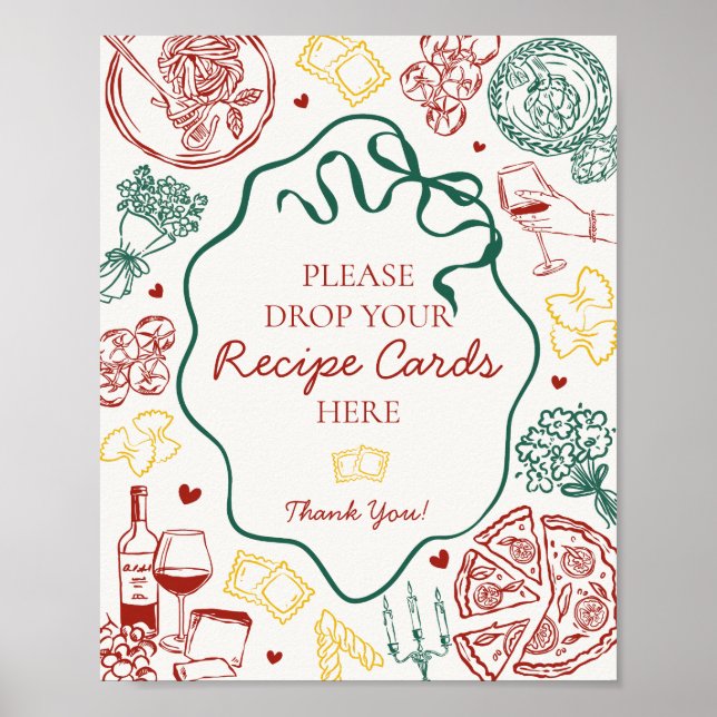 Póster Italian Pasta Bridal Shower Share A Recipe Sign (Frente)