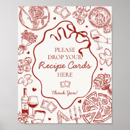 Póster Italian Pasta Bridal Shower Share A Recipe Sign