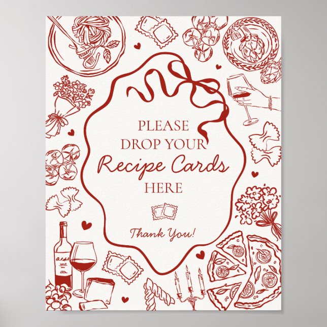 Póster Italian Pasta Bridal Shower Share A Recipe Sign (Frente)