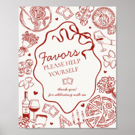 Póster Italian Pasta Dinner Party Favors Sign