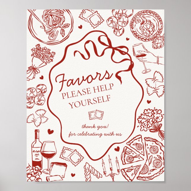 Póster Italian Pasta Dinner Party Favors Sign (Frente)