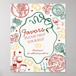 Póster Italian Pasta Dinner Party Favors Sign