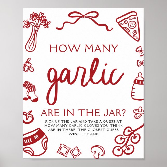 Póster Italian Pizza Guess How Many Garlic Baby Shower  (Frente)