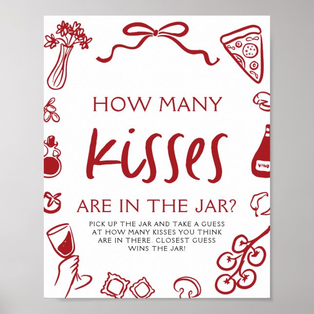 Póster Italian Pizza Guess How Many Kisses Bridal Shower  (Frente)
