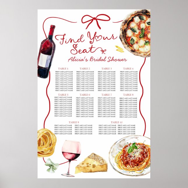 Póster Italian That's Amore Bridal Shower Seating Chart (Frente)