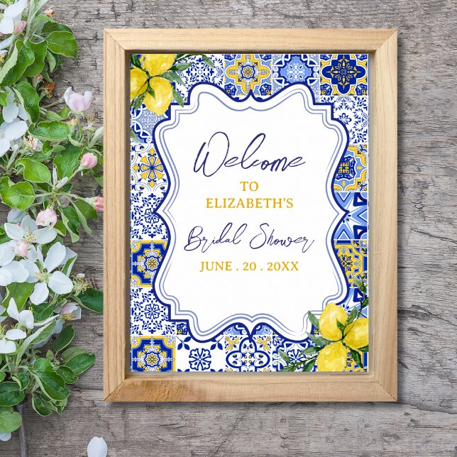 Póster Italian watercolor tiles with lemon Bridal Shower (Subido por el creador)