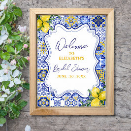 Póster Italian watercolor tiles with lemon Bridal Shower