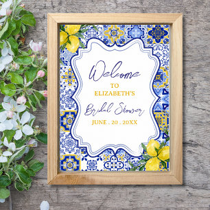 Póster Italian watercolor tiles with lemon Bridal Shower