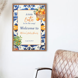 Póster Italiano Blue Tile Cutie Naranja Citrus Baby Showe