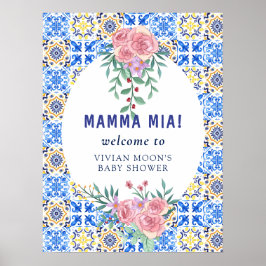 Póster Italiano Blue Tile Mamma Mia Baby Shower