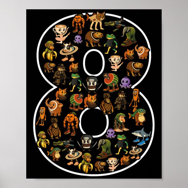 Póster Italiano Brainrot Cumpleaños 8 Edad Meme 8 Niños (Frente)