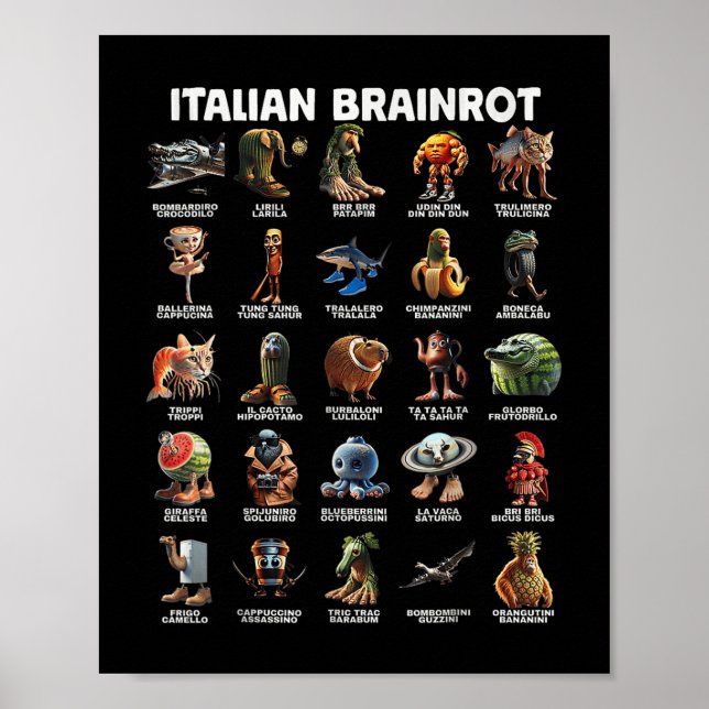 Póster Italiano Brainrot Italiano Funny Memes T-s (Frente)