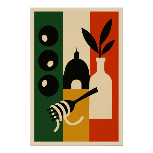 Póster Italie Vintage – Olives, Basilic et Coupole (Anverso)