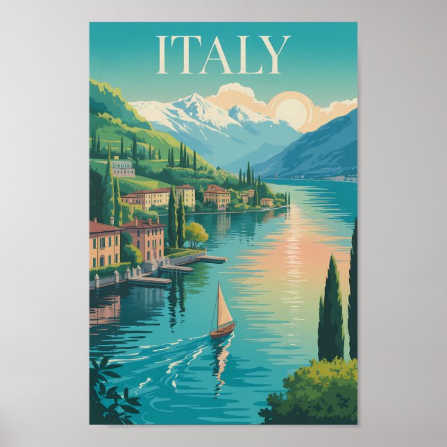 Póster Italy Amalfi Coast Illustration Travel Art Vintage (Frente)