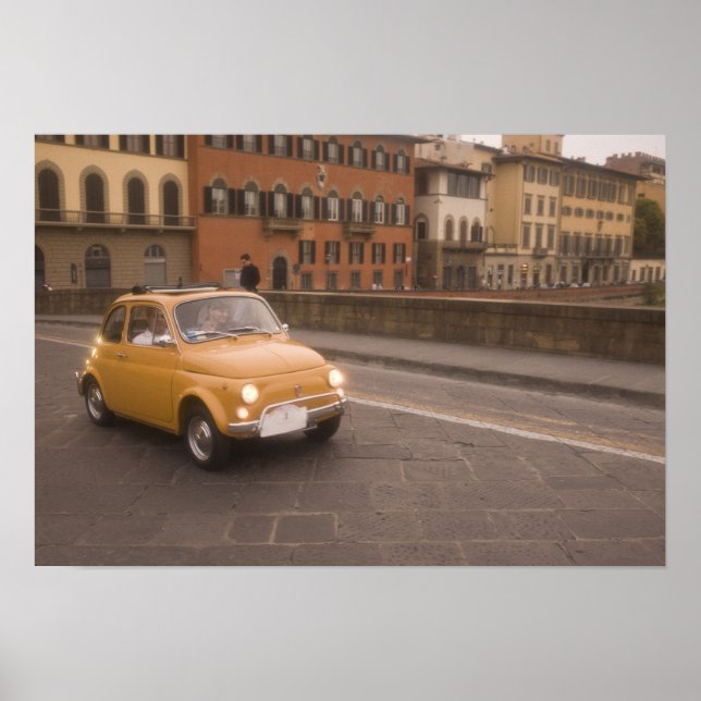 Póster Italy, Florence. Fiat 800 Rally crosses Arno (Frente)
