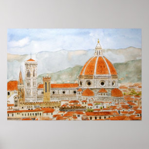 Póster italy florence watercolor painting, duomo painting