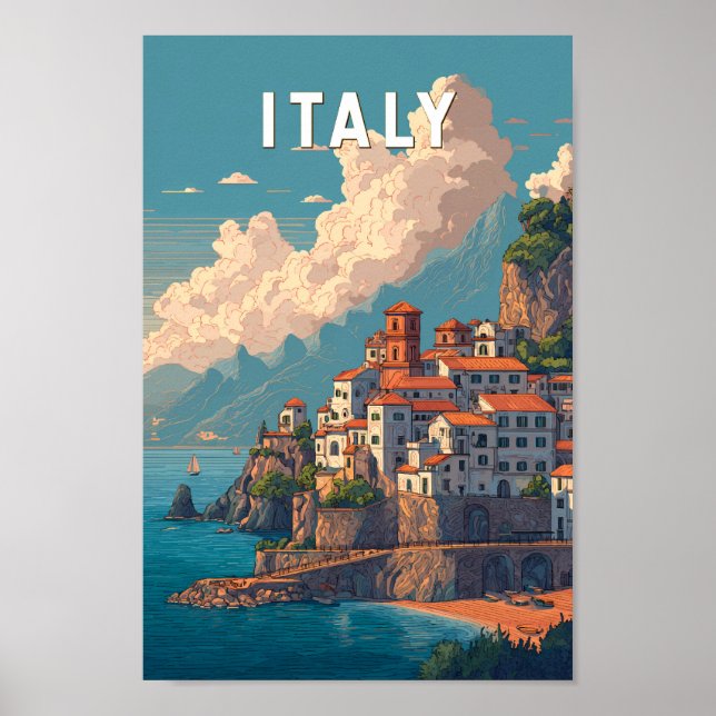 Póster Italy Illustration Travel Art Vintage (Frente)