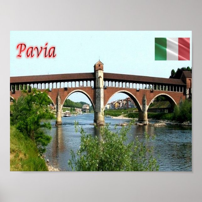 Póster Italy - Lombardy - Pavia - The Covered Bridge - (Frente)