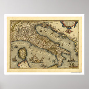 Póster Italy Map by Ortelius 1570