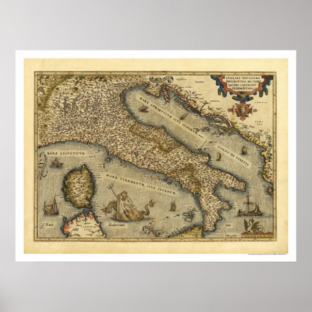 Póster Italy Map by Ortelius 1570 (Frente)