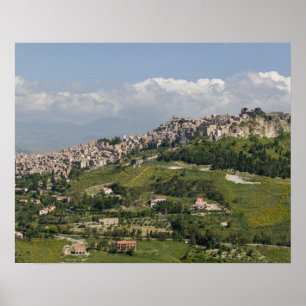 Póster Italy, Sicily, Enna, Calascibetta, Morning View