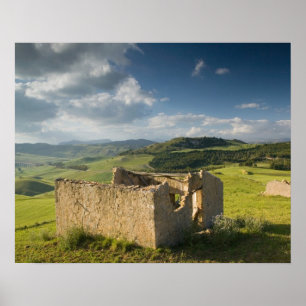 Póster Italy, Sicily, Enna, Pergusa, Old Farmhouse