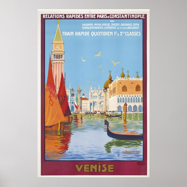 Póster Italy Venice Vintage Travel Poster - Framed (Frente)
