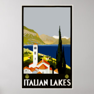 Póster Italy Vintage Travel Poster - Italian Lakes