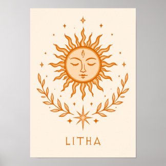 Póster itha Celestial Sun Face Botanical Wreath Art