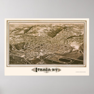 Póster Ithaca, Mapa Panorámico NY - 1882
