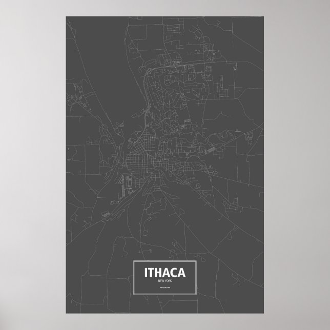 Póster Ithaca, Nueva York (blanco sobre negro) (Frente)