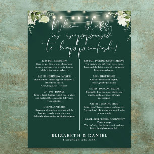 Póster Itinerario de Boda Floral Luces de Cuerda Esmerald