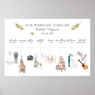 Póster Itinerario de Boda Ilustrado Bienvenida