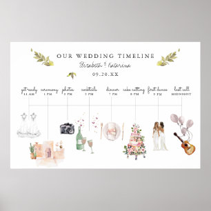 Póster Itinerario de Boda Ilustrado Bienvenida 