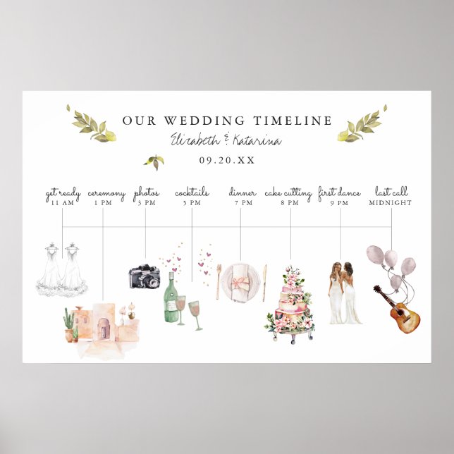 Póster Itinerario de Boda Ilustrado Bienvenida  (Frente)